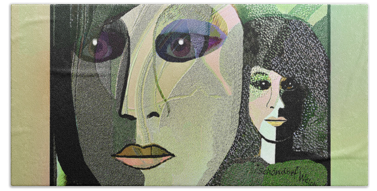 1968 - A Dolls Head Beach Towel featuring the digital art 1968 - A Dolls Head by Irmgard Schoendorf Welch