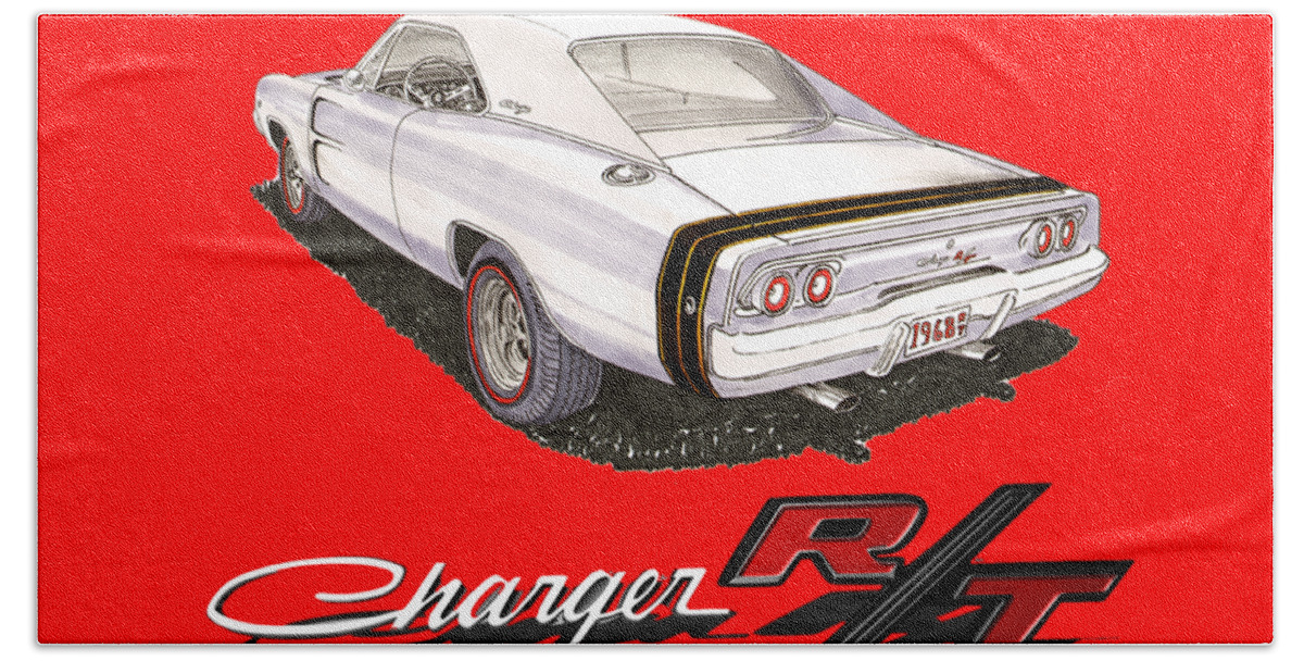 Muscle Car Tee Shirts Beach Towel featuring the painting 1968 Dodge Charger tee shirt by Jack Pumphrey