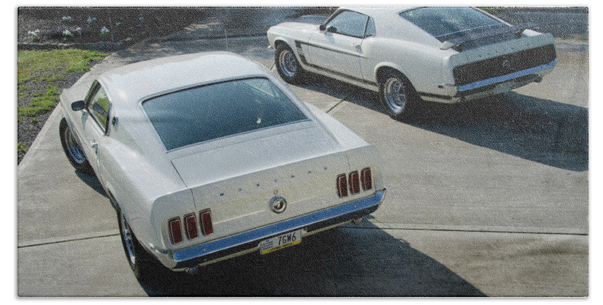 1969 Ford Mustang Boss Beach Towel featuring the photograph 1969 Ford Mustang Boss by Jackie Russo
