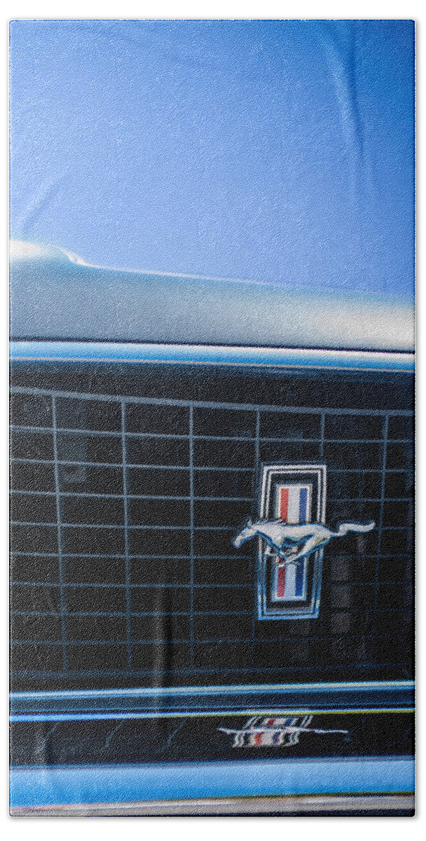 1969 Ford Mustang Grille Emblem Beach Towel featuring the photograph 1969 Ford Mustang Grille Emblem -0133c by Jill Reger
