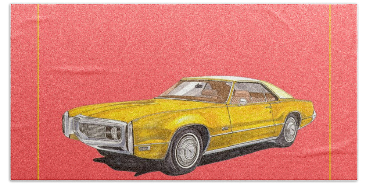 A Watercolor/marker Pen Illustration Of My 1970 Oldsmobile Toronado Which Is Number 4 In A Series Of Transportation Modes Called terific Beach Towel featuring the painting 1970 Olds Toronado TERIFIC TEE SHIRT by Jack Pumphrey