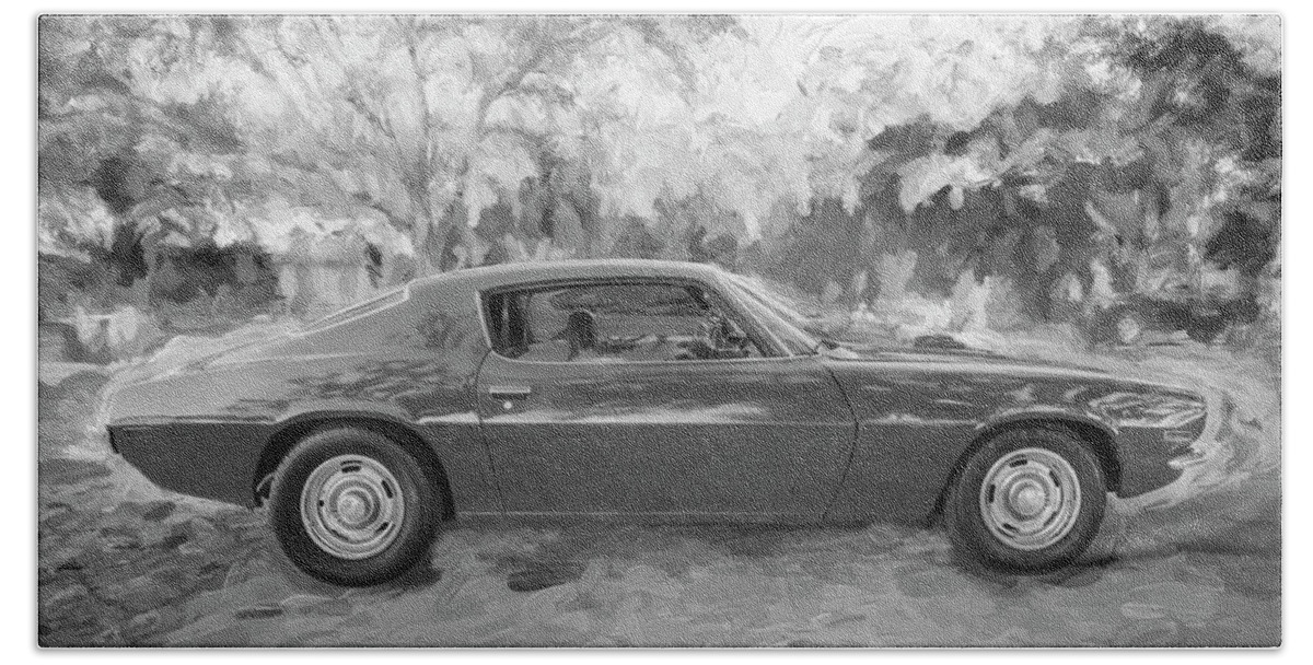 1971 Chevrolet Camaro Beach Towel featuring the photograph 1971 Chevrolet Camaro BW c127 by Rich Franco