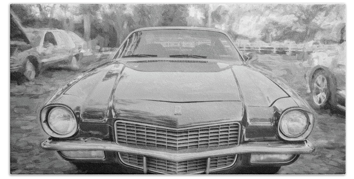 1971 Chevrolet Camaro Beach Towel featuring the photograph 1971 Chevrolet Camaro BW c128 by Rich Franco