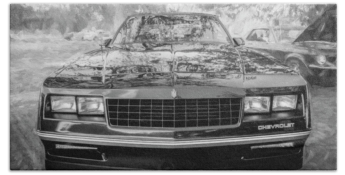 1987 Chevrolet Monte Carlo Ss Coupe Beach Towel featuring the photograph 1987 Chevrolet Monte Carlo SS Coupe BW c122 by Rich Franco