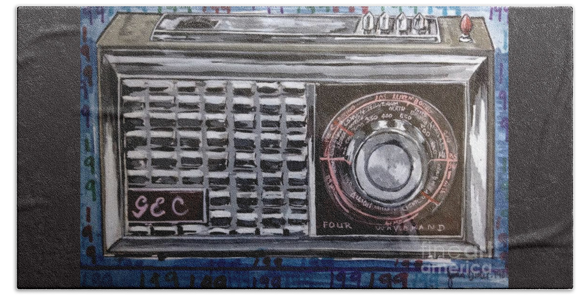 Radio Caroline Beach Towel featuring the painting 199 Radio Caroline by Joan-Violet Stretch
