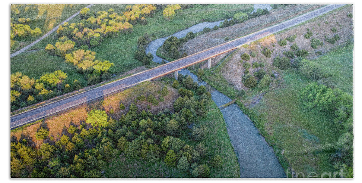 Dismal River Beach Towel featuring the photograph aerial view of Dismal River in Nebraska #2 by Marek Uliasz