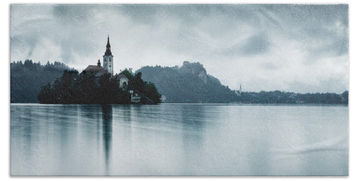 Bled Beach Towel featuring the photograph After the rain at Lake Bled #2 by Ian Middleton