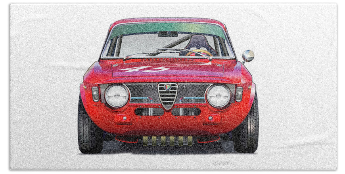 Alfa Romeo Gtv Illustration Beach Towel featuring the digital art Alfa romeo GTV illustration #1 by Alain Jamar