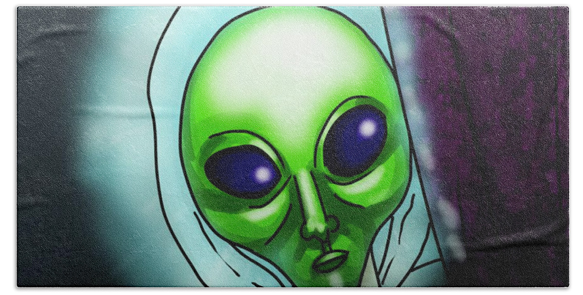Alien Beach Towel featuring the digital art Alien #2 by Maye Loeser