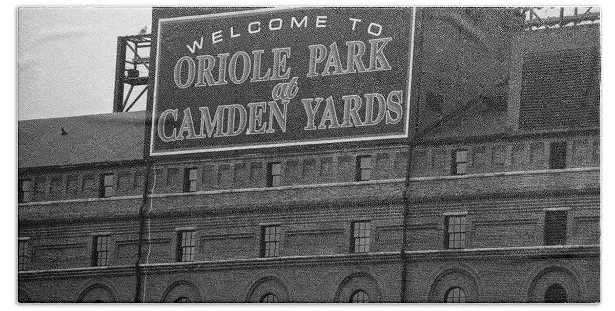 America Beach Towel featuring the photograph Baltimore Orioles Park at Camden Yards BW by Frank Romeo