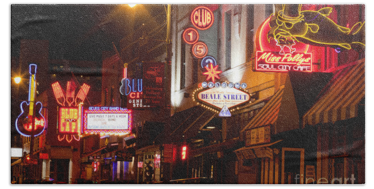 Memphis Beach Towel featuring the photograph Beale Street in Downtown Memphis Tennessee #2 by Anthony Totah