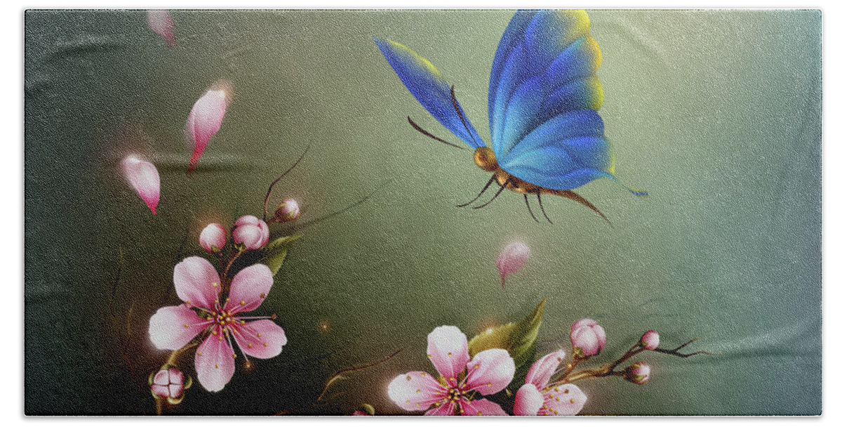 Blue Butterfly Beach Towel featuring the digital art Blue Butterfly #3 by John Junek