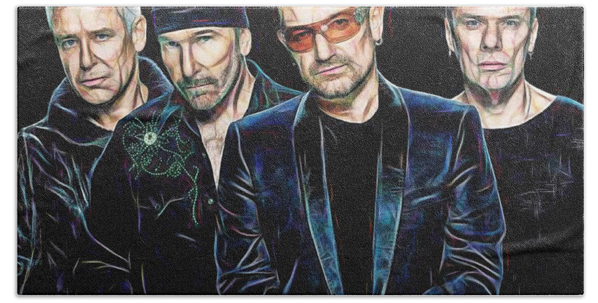Bono Beach Towel featuring the mixed media Bono U2 Collection by Marvin Blaine