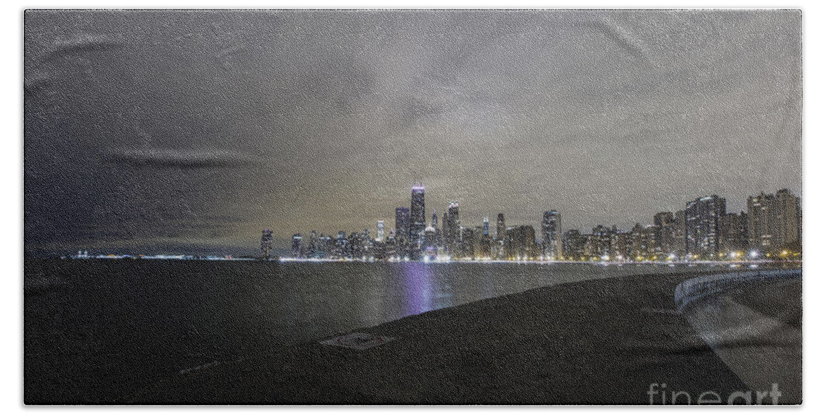 Chicago Beach Towel featuring the photograph Chicago Skyline at night #2 by Keith Kapple