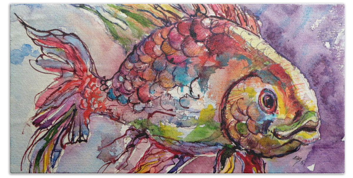 Fish Beach Towel featuring the painting Fish #1 by Kovacs Anna Brigitta