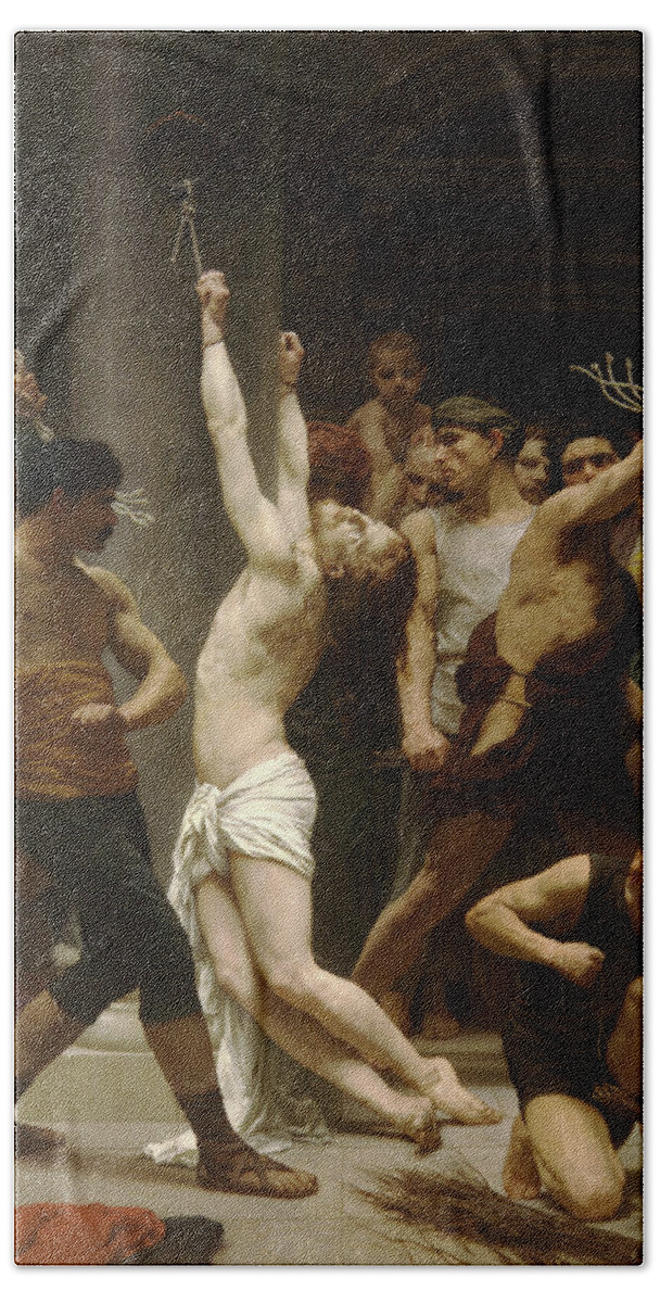 William Adolphe Bouguereau Beach Towel featuring the painting Flagellation Of Christ by Troy Caperton