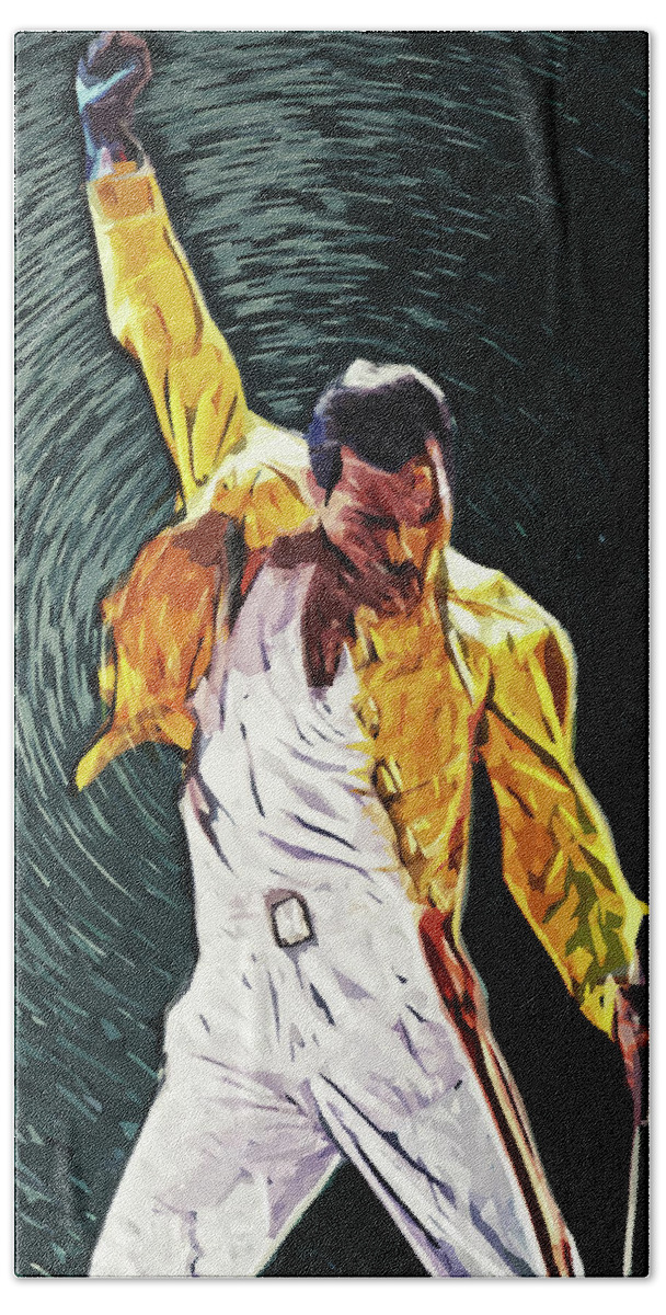 Queen Beach Towel featuring the digital art Freddie Mercury by Zapista OU