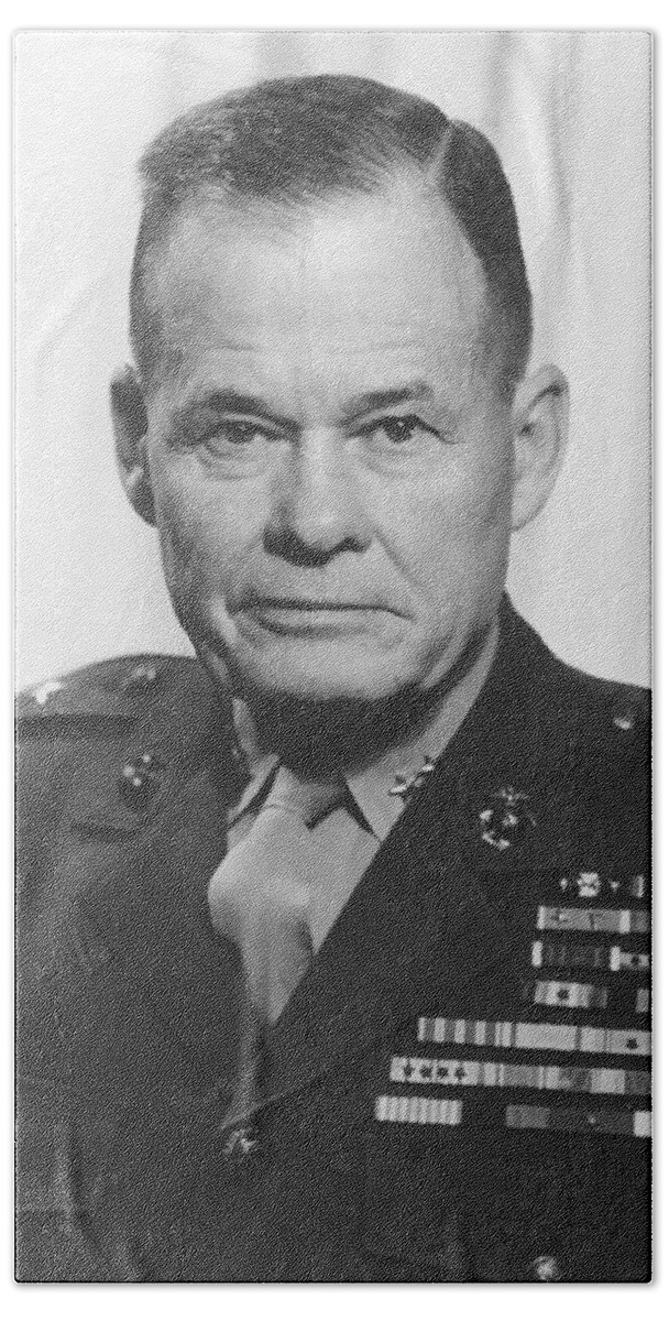 Chesty Puller Beach Towel featuring the painting General Lewis Chesty Puller by War Is Hell Store