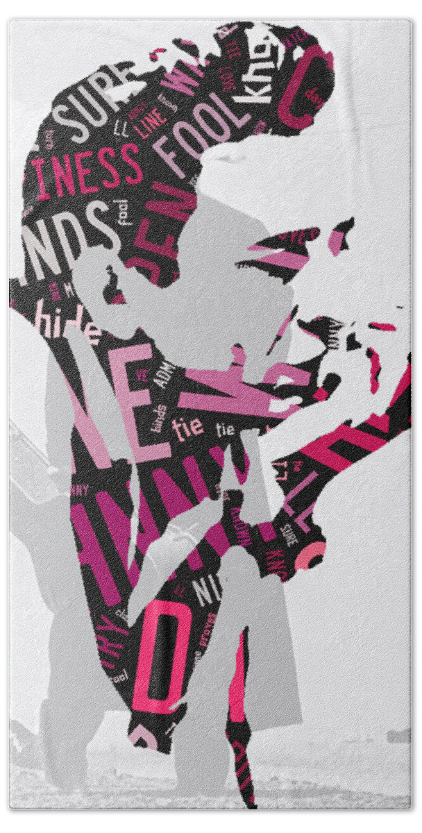 Johnny Cash Art Beach Towel featuring the mixed media Johnny Cash Song Lyric I Walk The Line #4 by Marvin Blaine