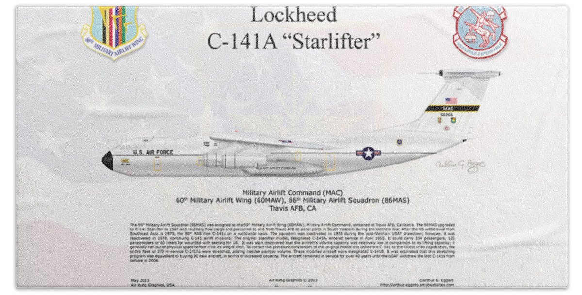 Lockheed Beach Towel featuring the digital art Lockheed C-141A Starlifter #2 by Arthur Eggers