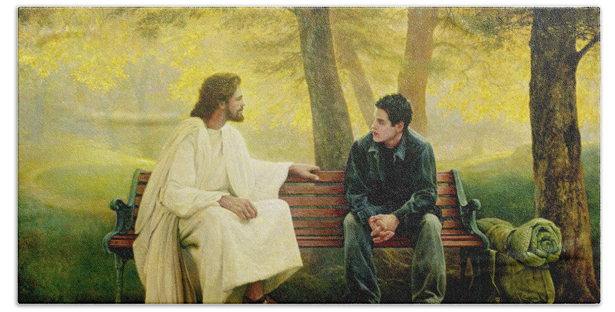 Jesus Beach Towel featuring the painting Lost and Found by Greg Olsen