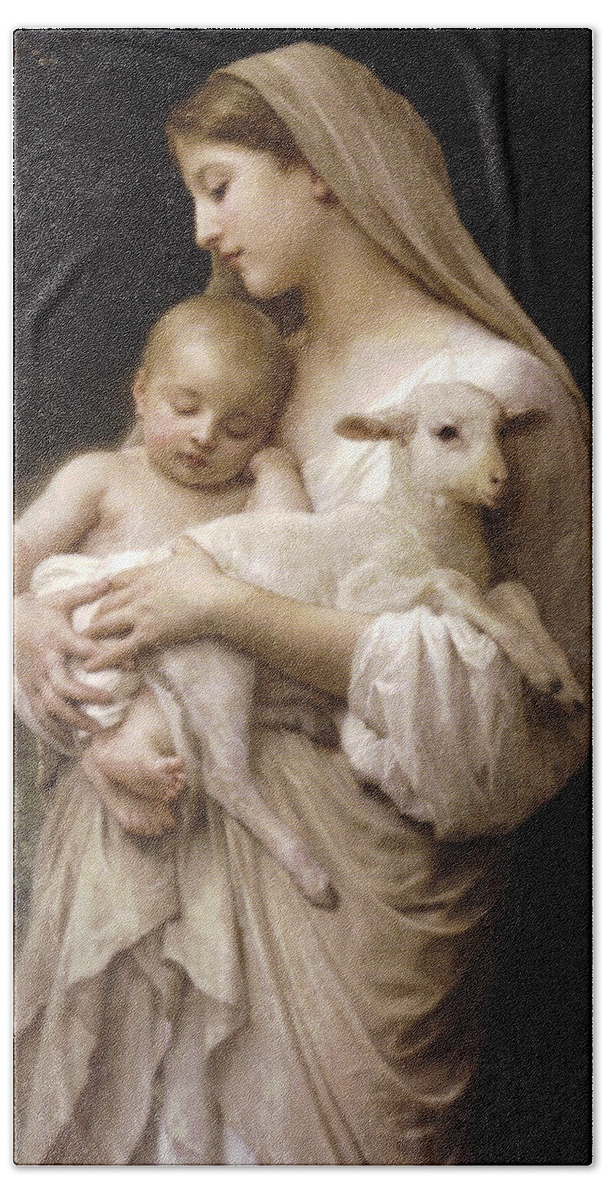 Nativity Beach Towel featuring the painting Madonna and Child by William Bouguereau
