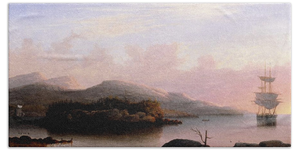 Fitz Henry Lane (american Beach Towel featuring the painting Off Mount Desert Island by Fitz Henry