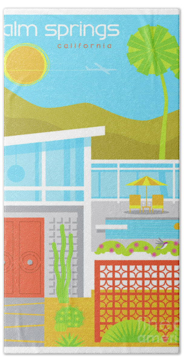 Pop Art Beach Towel featuring the digital art Palm Springs Poster - Retro Travel by Jim Zahniser
