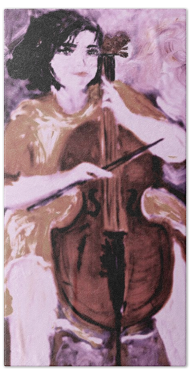 Cello Beach Towel featuring the painting Prelude #2 by Evelina Popilian