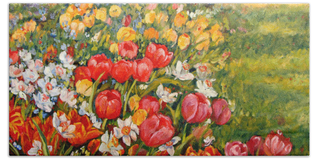Flowers Beach Towel featuring the painting Red Tulips #2 by Ingrid Dohm