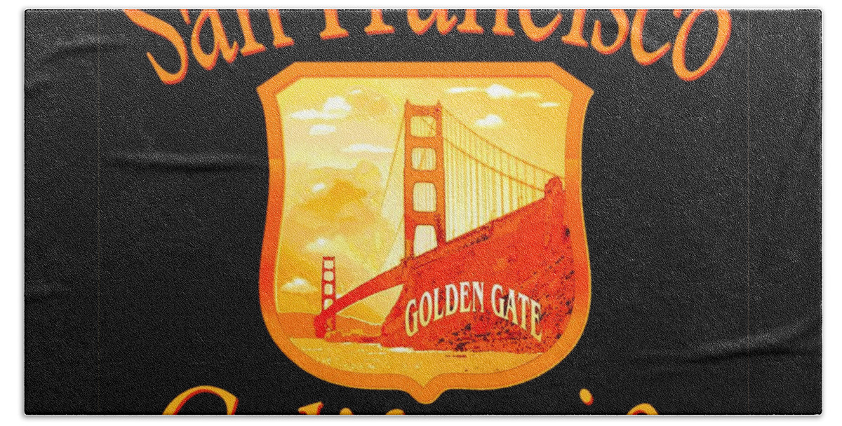 San Beach Towel featuring the mixed media San Francisco California Golden Gate Design #1 by Peter Potter