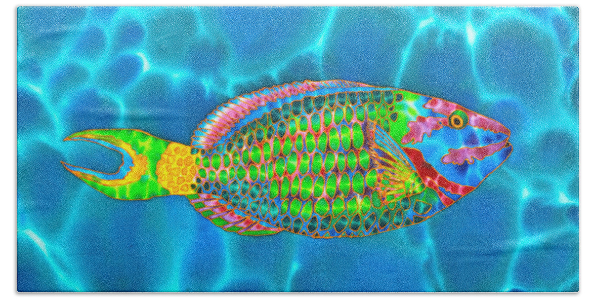 Diving Beach Towel featuring the painting Stoplight Parrotfish #2 by Daniel Jean-Baptiste