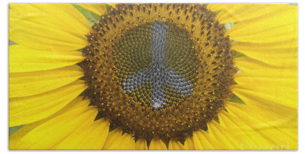 Peace Sign Beach Towel featuring the photograph Sunflower Peace Sign by James BO Insogna