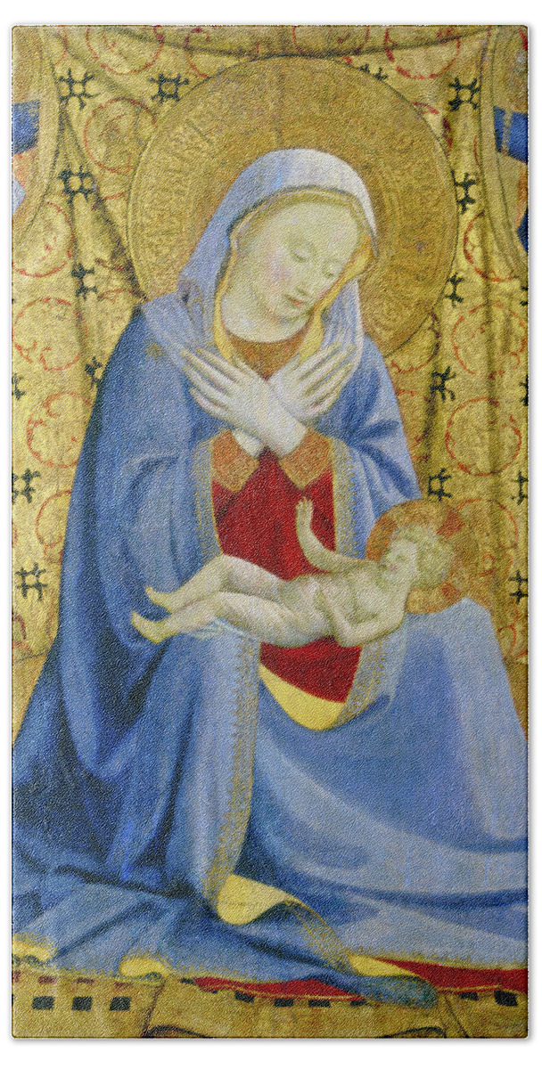 The Madonna Of Humility Beach Sheet featuring the painting The Madonna of Humility #2 by Fra Angelico
