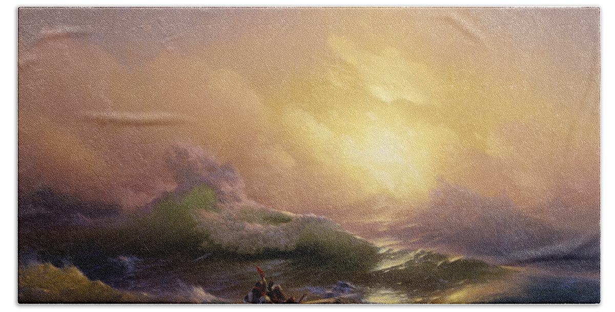 Ivan Aivazovsky Beach Sheet featuring the painting The Ninth Wave #2 by Celestial Images