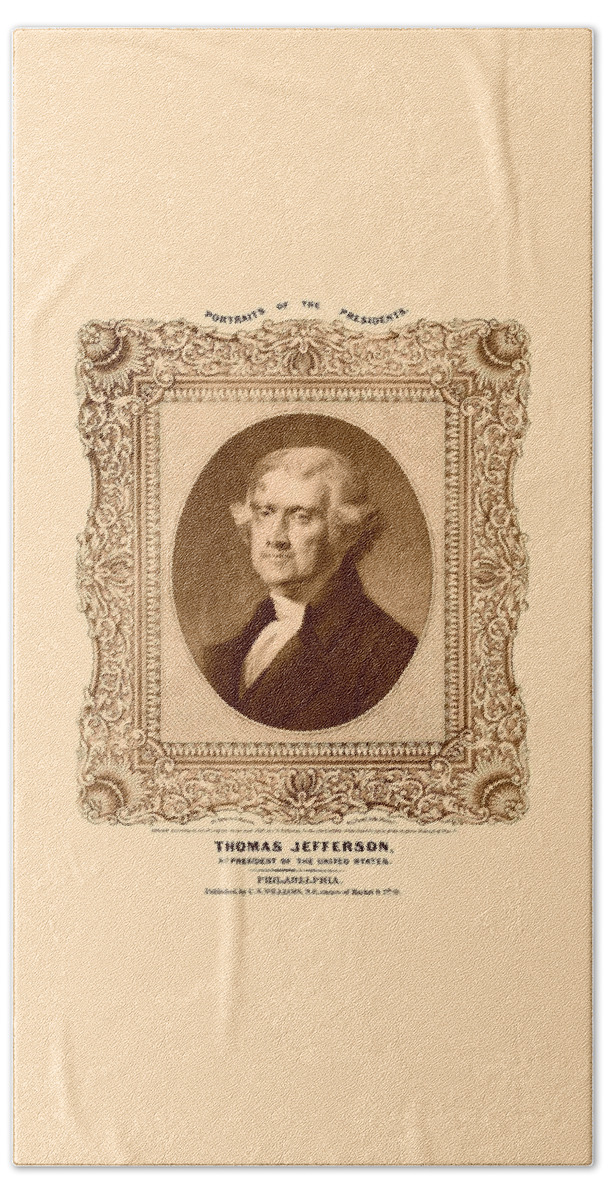 Thomas Jefferson Beach Towel featuring the drawing Thomas Jefferson #2 by War Is Hell Store