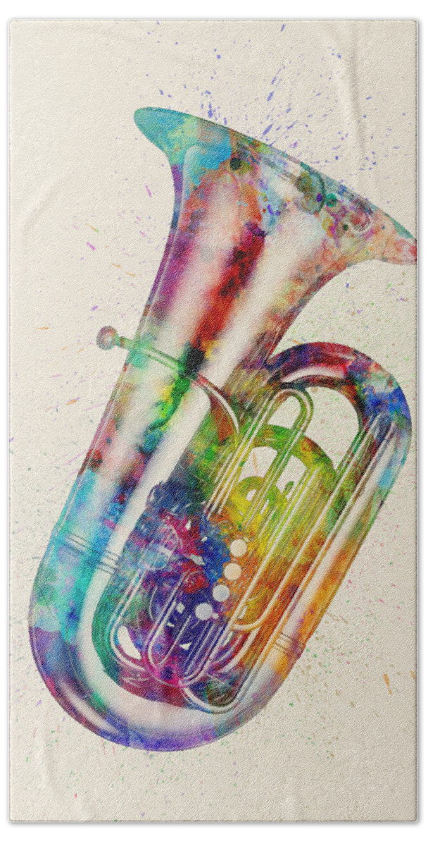 Tuba Beach Towel featuring the digital art Tuba Abstract Watercolor by Michael Tompsett