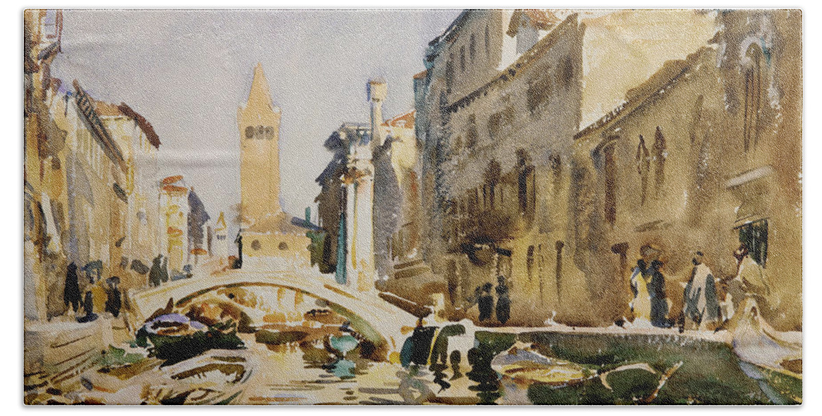 Venetian Canal Beach Towel featuring the painting Venetian Canal #2 by John Singer Sargent