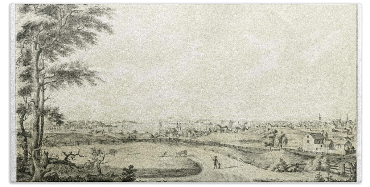 View Of The City Of New York In 1792 By George Hayward Beach Towel featuring the painting View of the City of New York #2 by George Hayward