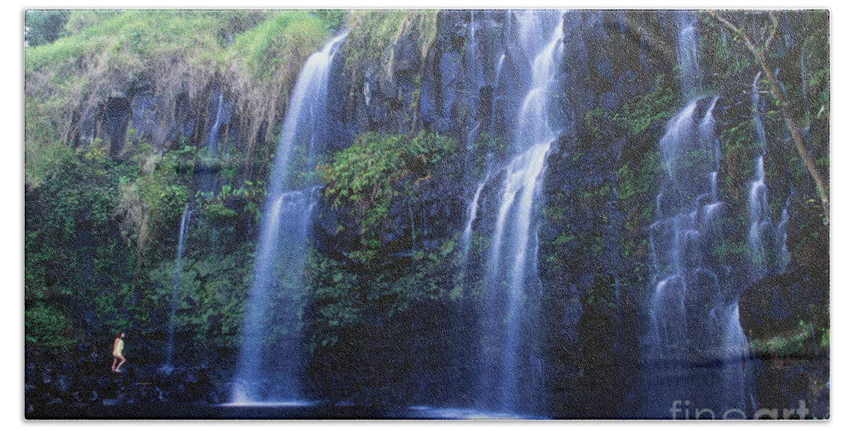 Active Beach Towel featuring the photograph Woman at Waterfall #2 by Dave Fleetham - Printscapes