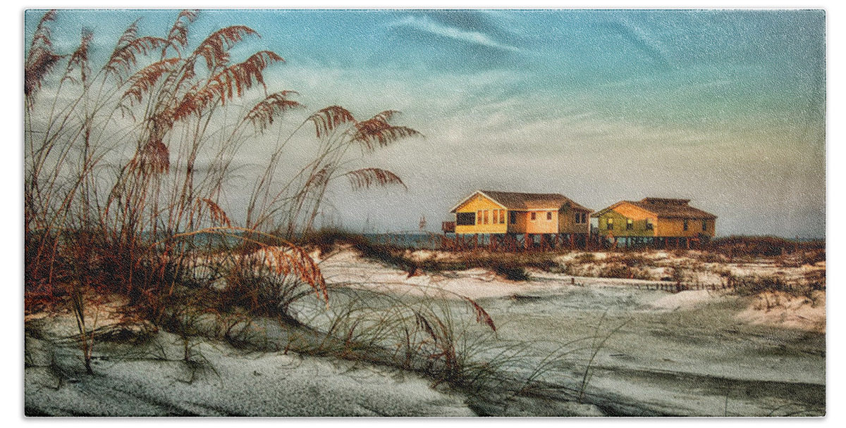 Alabama Beach Towel featuring the photograph 2 Yellow Beach Houses at Mobile Street by Michael Thomas