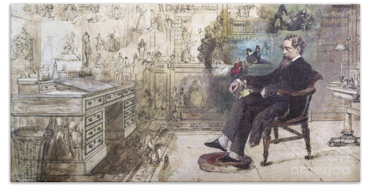 19th Century Beach Sheet featuring the drawing Charles Dickens, 1812-1870 #20 by Granger