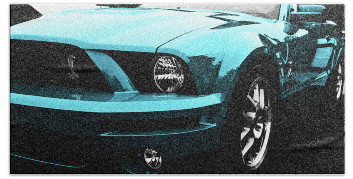 Turquoise Beach Towel featuring the photograph 2010 Turquoise Ford Cobra Mustang GT 500 by Joann Copeland-Paul