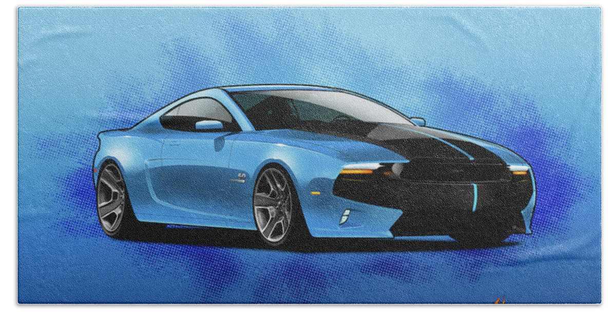 Cars Beach Sheet featuring the digital art 2014 Mustang by Doug Schramm