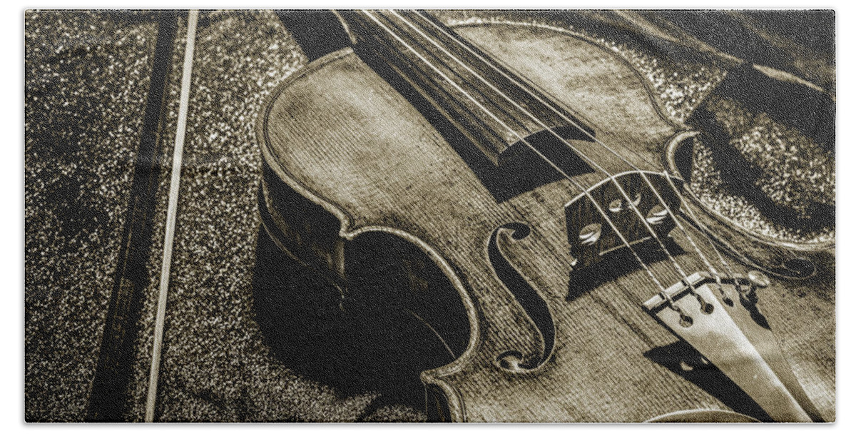 Violin Beach Towel featuring the photograph 205 .1841 Violin by Jean Baptiste Vuillaume BW by M K Miller