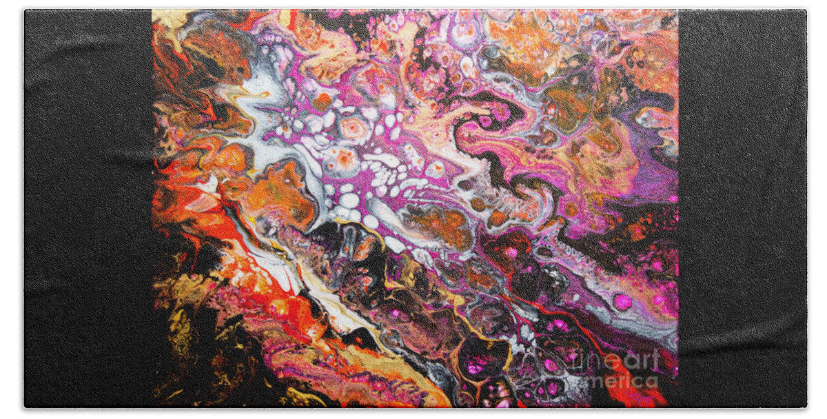 Energic Compelling Abstract Patterns Dramatic Colorful Contemporary Fun Dynamic Vibrant Orange-pink Black White Yellow Purple Beach Towel featuring the painting #2052 #2052 by Priscilla Batzell Expressionist Art Studio Gallery