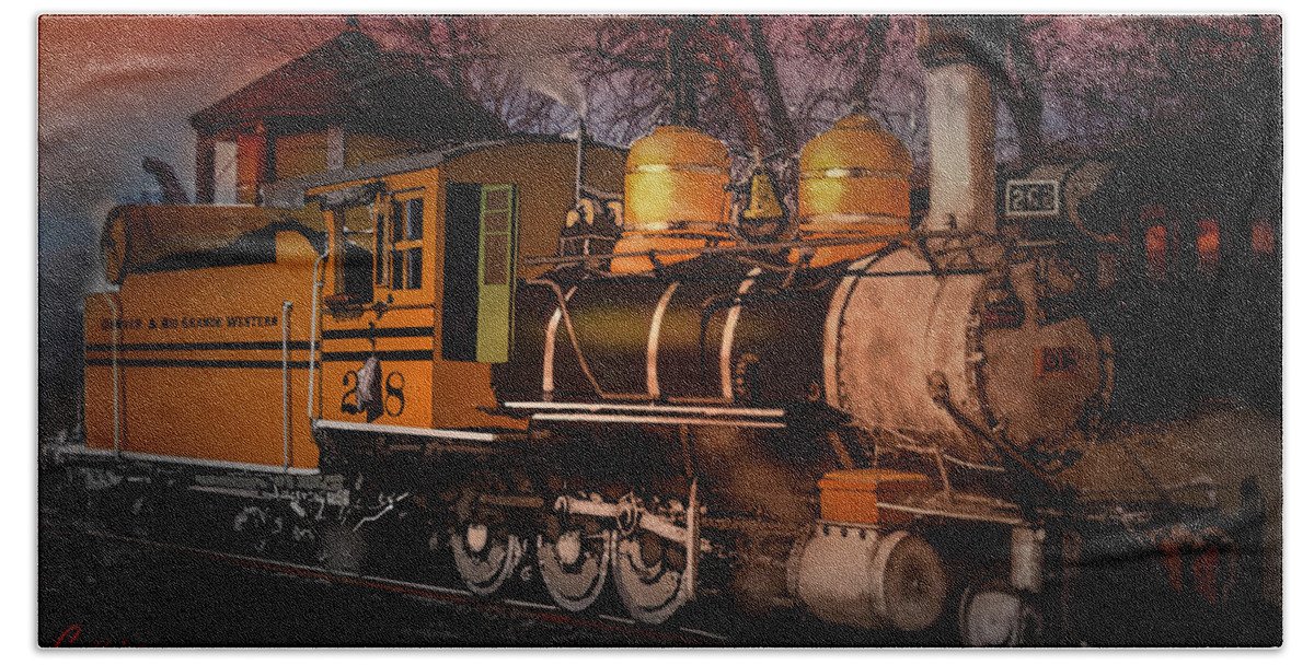 Trains Beach Towel featuring the digital art #268 is Simmering #268 by J Griff Griffin