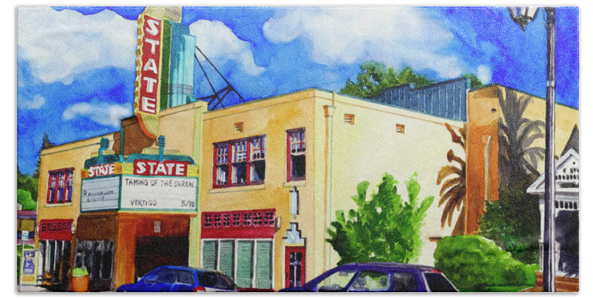 State Theater Beach Towel featuring the painting #283 State Theater #283 by William Lum