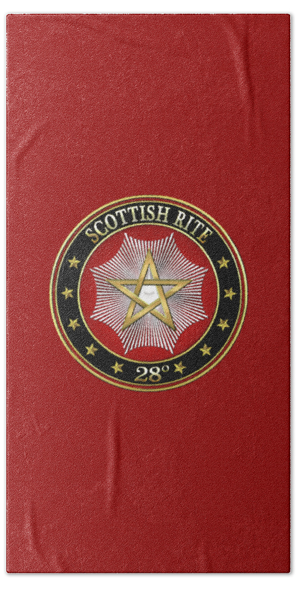 'scottish Rite' Collection By Serge Averbukh Beach Towel featuring the digital art 28th Degree - Knight Commander of the Temple Jewel on Red Leather by Serge Averbukh