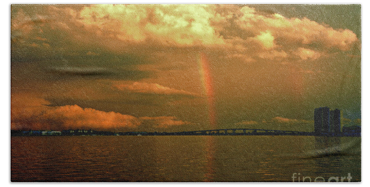 Rainbow Beach Sheet featuring the photograph 3- Blue Heron Bridge by Rainbows